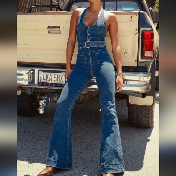 Show Me Your MuMu Pants - Show Me Your Mumu Fort Worth Jumpsuit Ridge Blue Size Large Missing Belt